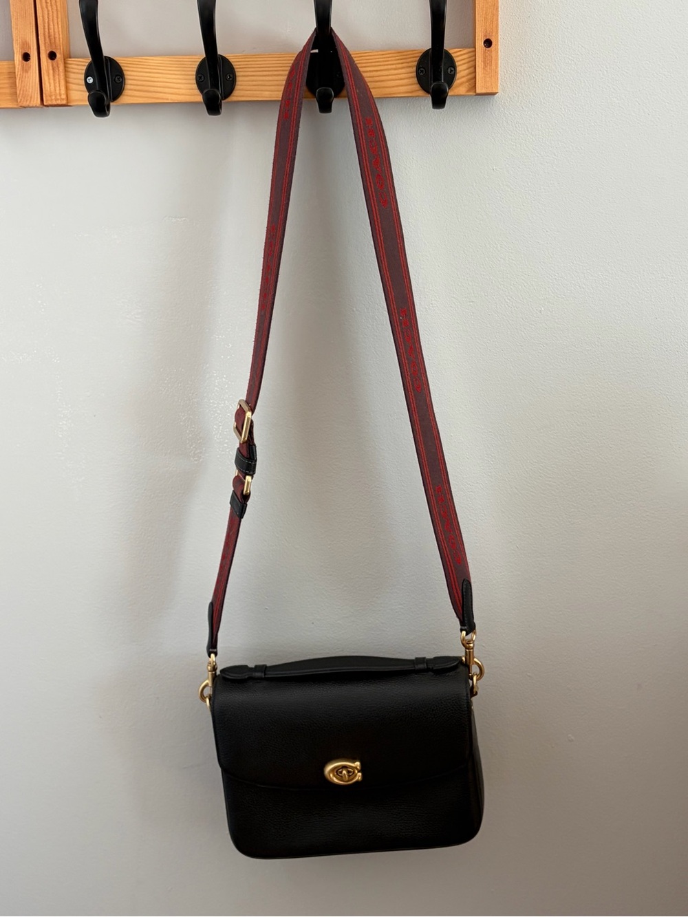 Coach CASSIE Black Leather Turnlock Crossbody Bag BELT STRAP